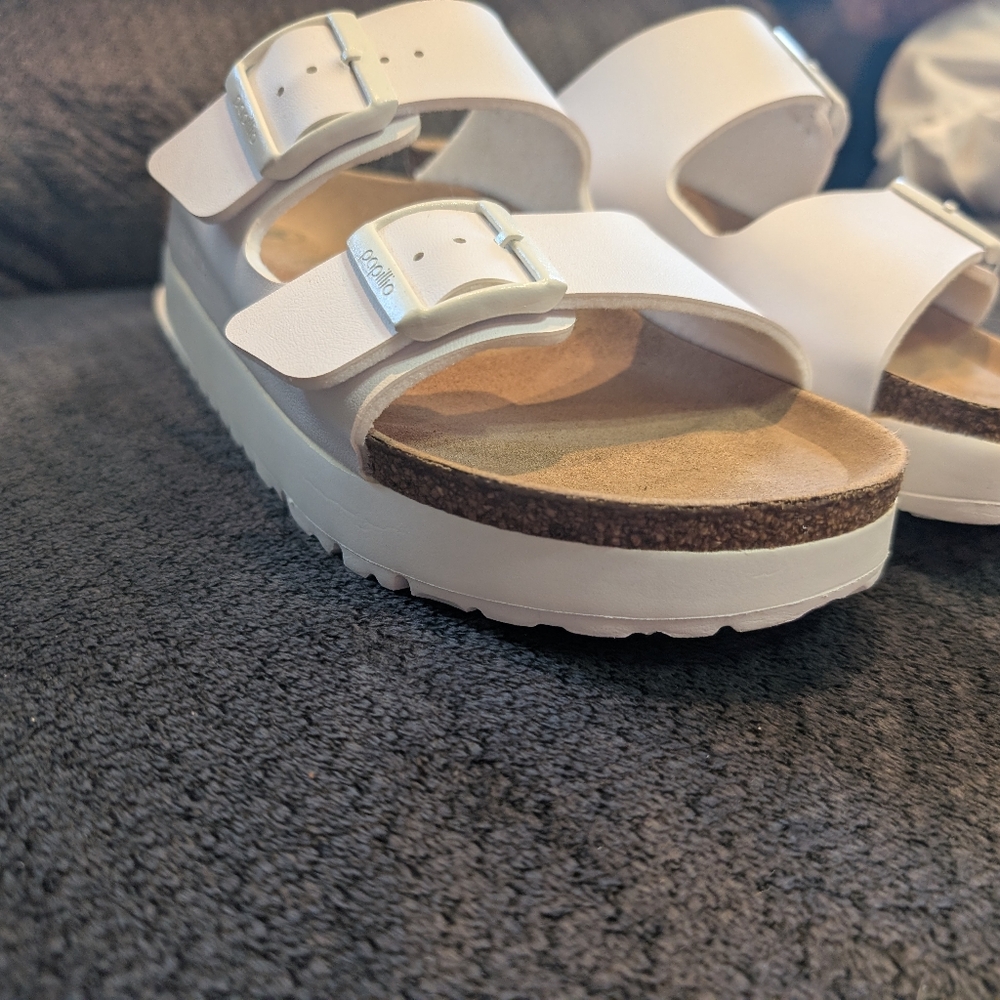 Birkenstock Papillio Arizona Platform Sandals Women's White Slide - Picture 1 of 13